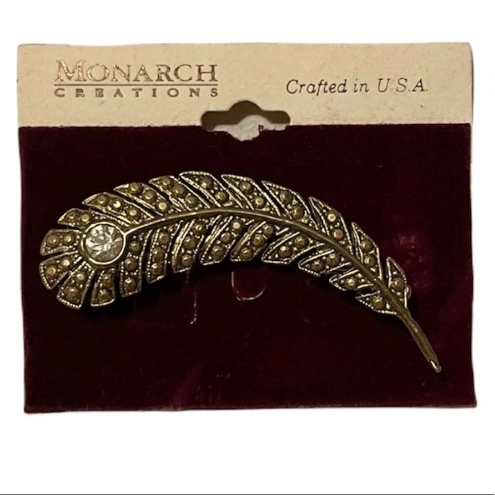 Romantic Feminine Victorian Feather Bling Brooch Pin Boho Gypsy Renaissance